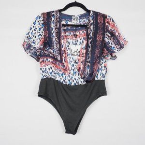 Lola May Wrap Bodysuit Animal Print Blue White 12